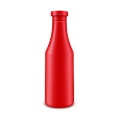 Vector Blank Plastic Red Tomato Ketchup Bottle for Branding without label Isolated on White Background