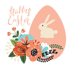 Easter background with egg and flowers.