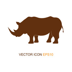 Vector illustration of a silhouette of a rhino on isolated white background. Rhinoceros side view profile. Logo. Vector illustration.
