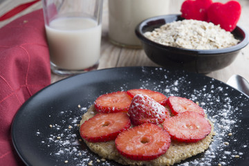 Pancake of oats with strawberry for special day