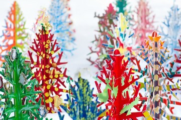 Decorated Christmas tree in a snowy park