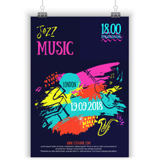 Jazz Music poster, ticket or program. Hand drawn illustration with brush strokes for jazz festival.