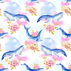 Naklejka premium Abstract pattern with whales