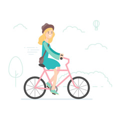Fototapeta na wymiar Vector illustration of a woman riding bicycle