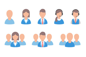 User profile vector icons set, flat style