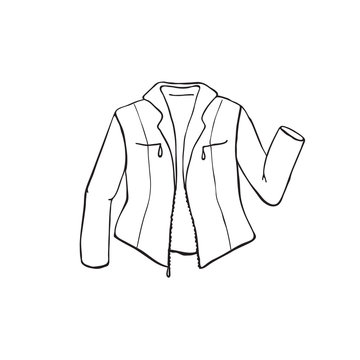 recommend clip art: Hand drawn leather jacket isolated on white background. Casual clothing icon in line art style.