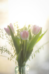 Букет тюльпанов в вазе на окне 