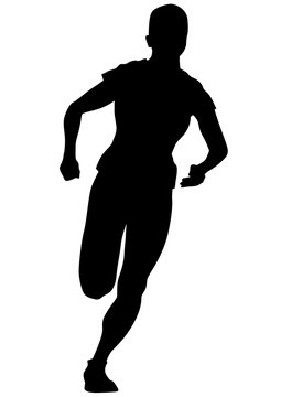 Woman athletes on running race on white background