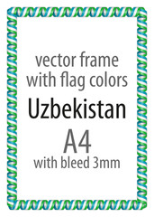 Frame and border of ribbon with the colors of the Uzbekistan flag