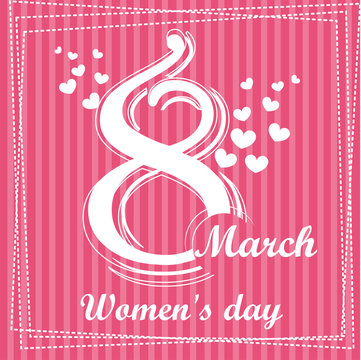 Collection cute illustration pink greeting card, vector template for Happy Women's Day