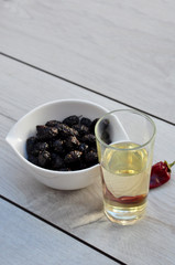 Black olives raisins and white Sherry white wine