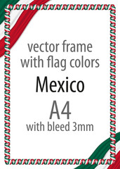 Frame and border of ribbon with the colors of the Mexico flag
