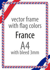 Frame and border of ribbon with the colors of the France flag
