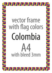 Frame and border of ribbon with the colors of the Colombia flag
