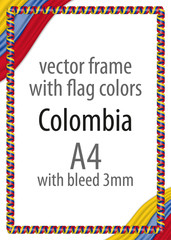 Frame and border of ribbon with the colors of the Colombia flag