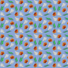 Seamless pattern of flowers orchids beige and white color