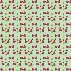 Seamless pattern of candy in the shape of hearts and marmalade in the shape of a strawberry