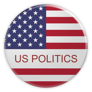 USA News Concept Badge: US Politics Button With American Flag, 3d illustration on white background
