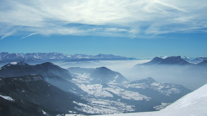 Fototapeta na wymiar View of french alps with snow in winter
