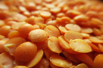 Red lentils close up