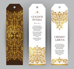 Vector set of golden labels in Victorian style.