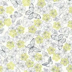 Stof per meter Seamless vector pattern with butterflies and flowers. © maritime_m