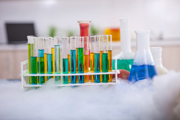 Group of flask on a lab table