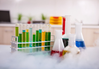 Group of flask on a lab table