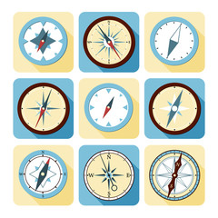 Compasses flat icons set. Vector illustration.