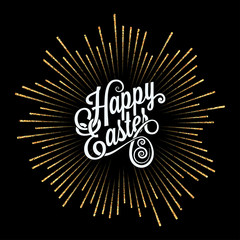Easter Card. Golden Light Rays Background