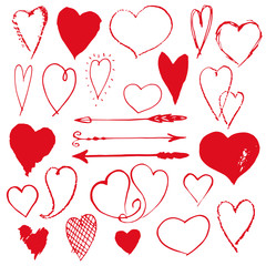 Hand drown hearts set with arrows for Valentine's Day.