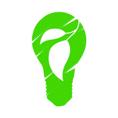 Green eco light Bulb with leaf inside.