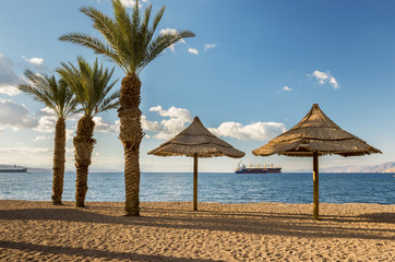 
Morning at sandy beach of Eilat - famous resort and recreation city in Israel
