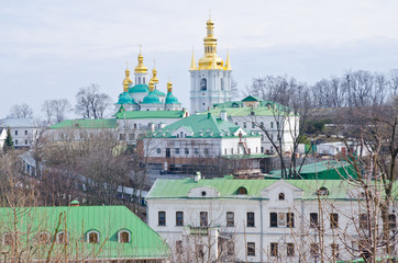 Obraz premium Kiev, Ukraine. Pechersk Lavra Monastery and river Dniepr panoramic city view