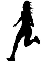 Woman athletes on running race on white background