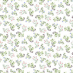 seamless pattern with watercolor doodle plants
