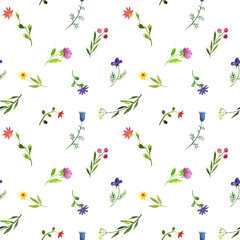 Panele Szklane Podświetlane  wzór z akwarela doodle rośliny i kwiaty