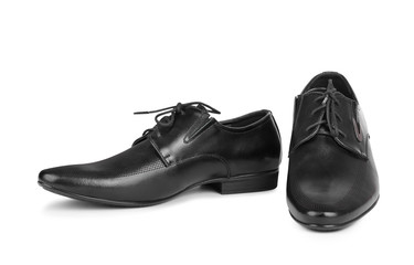 Black elegant men's shoes on white  background