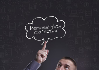 Business, Technology, Internet and marketing. Young businessman thinking about: Personal data protection