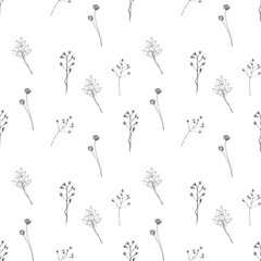 Seamless floral with abstract black and white flowers
