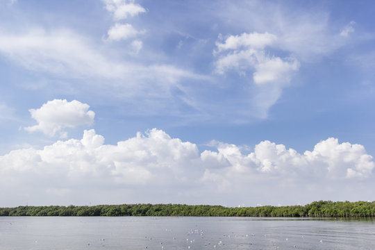Beautyful bright sky at Bangpoo in Thailand. Landmark in the winter