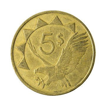 5 namibian dollar coin (1993) obverse isolated on white background