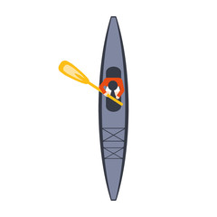 Blue Kayak From Above With One Man And Peddle, Part Of Boat And Water Sports Series Of Simple Flat Vector Illustrations