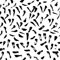 Pattern grunge hand-drawing with a dry brush in black ink made of geometric shapes, strokes. Seamless vector that can be used for printing onto fabric, paper printing, backgrounds in graphic design