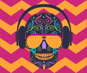 Skull icon vector with sunglasses and headphones 