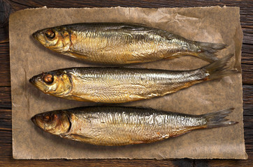 Smoked herring on table