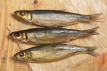 Smoked herring on table