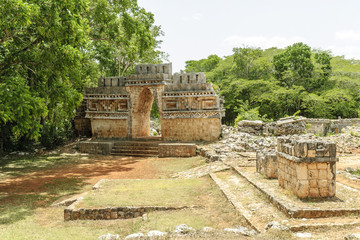 sight of the arch and of the Sacbe in the Mayan archaeological enclosure of Labna, in Yucatan, Mexico.