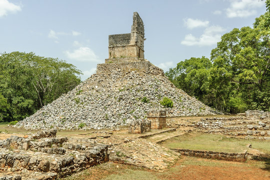 sight of the pyramid of the Mayan archaeological enclosure of Labna in Yucatan, Mexico.