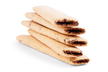 Wafers with chocolate on a white background
